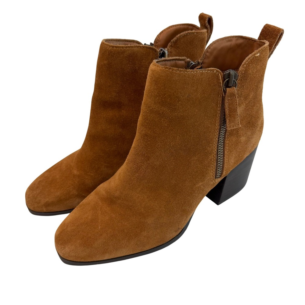 Blondo Waterproof Suede Ankle Boots Women 7.5 Brown Block Heel Minimalist Boho